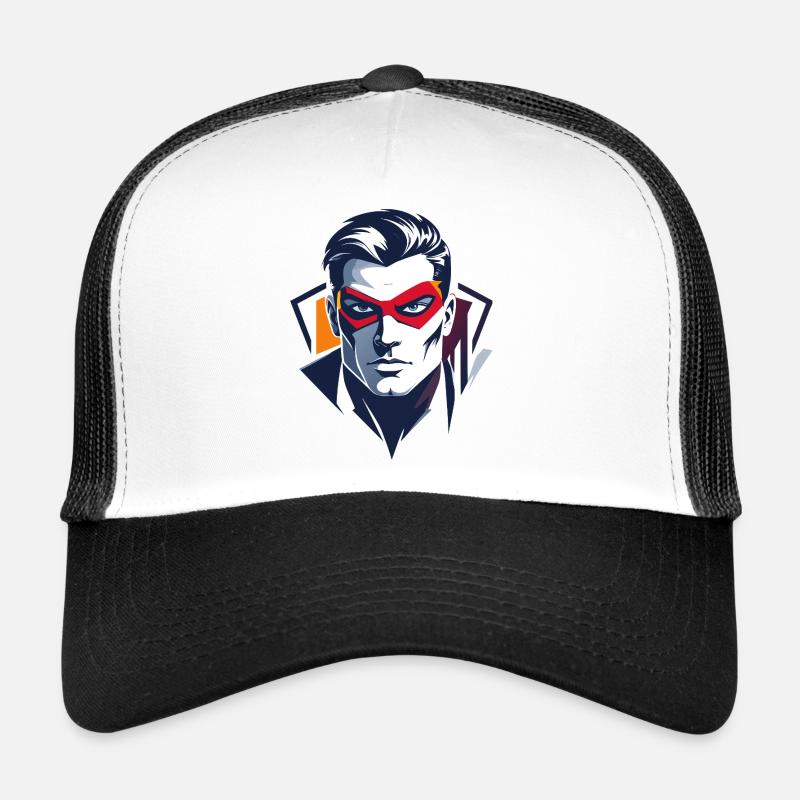 Heldenportrait Rote Maske Comic Superheld Zeichen Trucker Cap