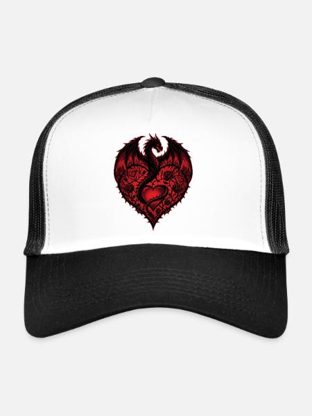 Cœur Dragon romantique amoureux Amour - Casquette trucker  - blanc/noir - Devant