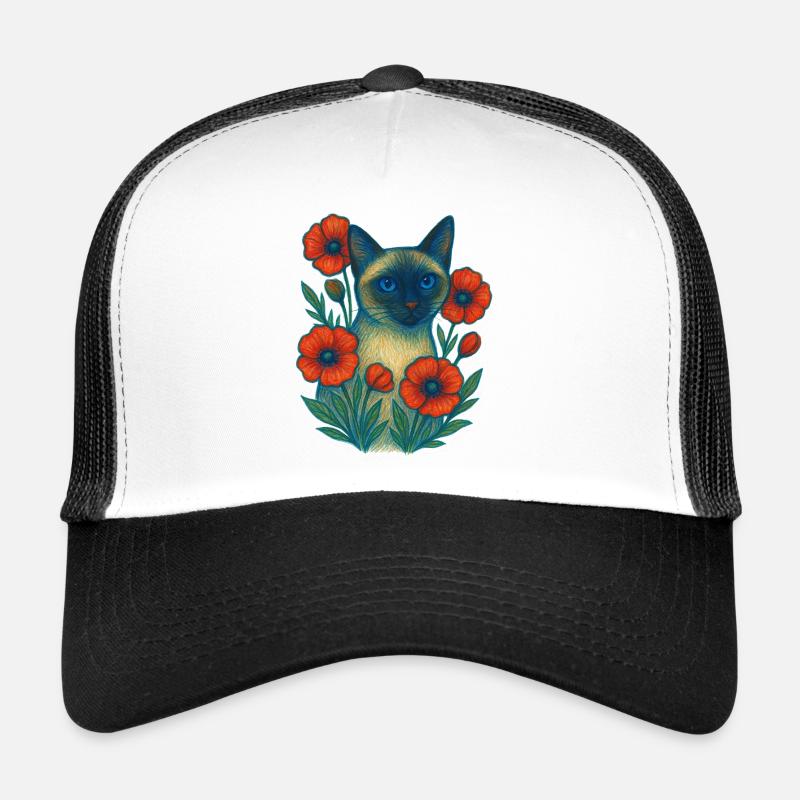 Chat Azur dans le Jardin des Coquelicots Casquette trucker 