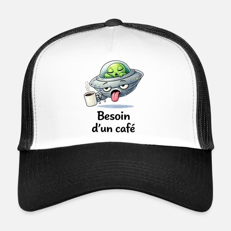 Need a Coffee – Tired Alien and Quirky Humor Trucker Cap