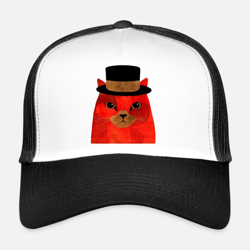 Cool Red Cat with Top Hat Trucker Cap