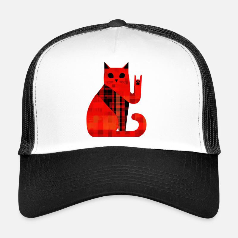 Rote Katze Karo Muster Modern Trucker Cap