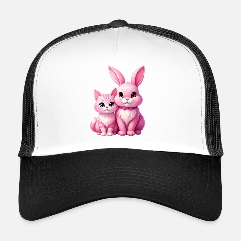Le lapin rose et le chat comme peluches Casquette trucker 