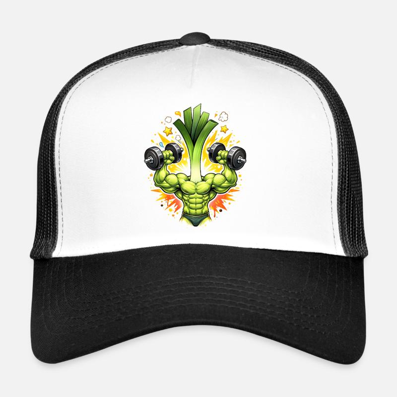 Strong Leek Bodybuilder Illustration Trucker Cap