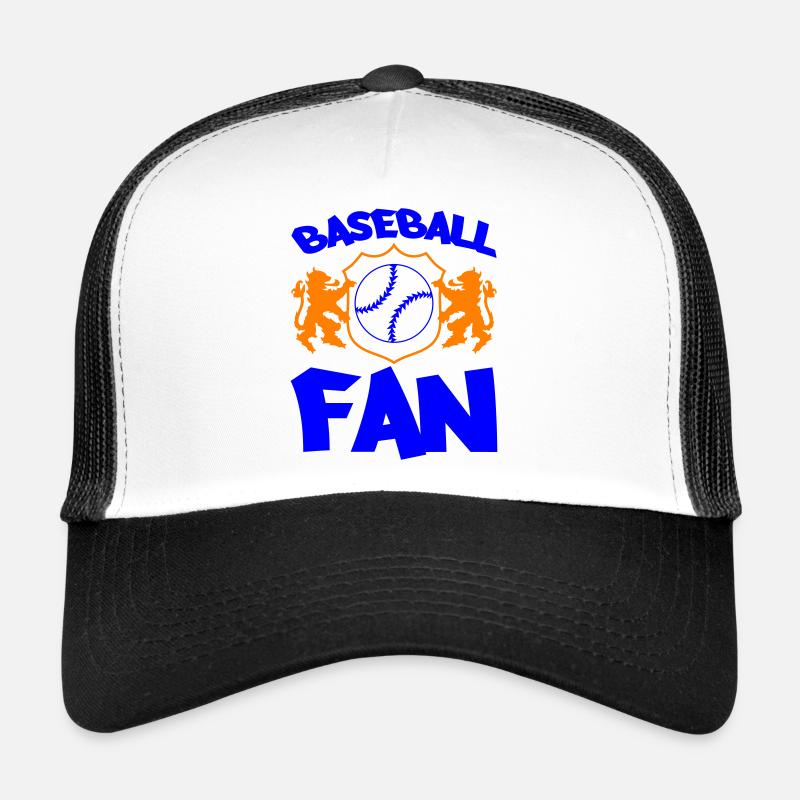 Baseball Fan Shield in Orange Blue Trucker Cap
