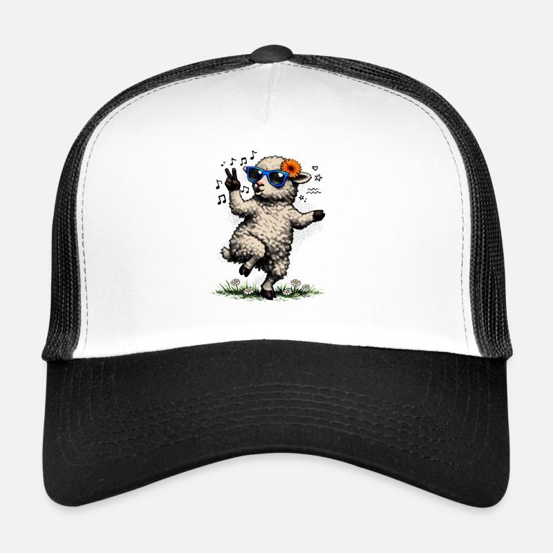 Agneau avec lunettes de soleil et fleurs Casquette trucker 