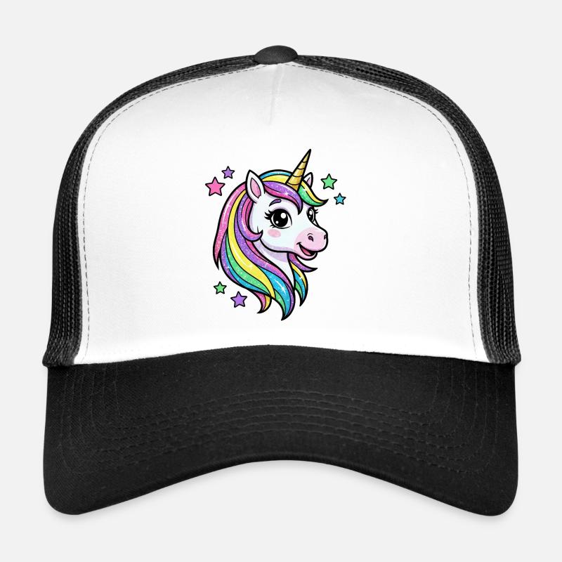 Regenbogen Einhorn Glitzerkopf Trucker Cap
