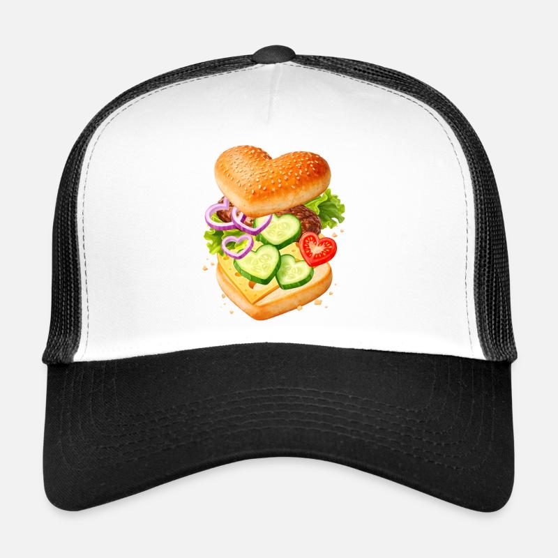 Illustration de burger en forme de cœur avec des légumes Casquette trucker 