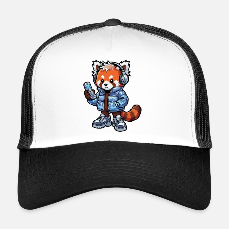 Roter Panda mit Kopfhörern 90er Trucker Cap