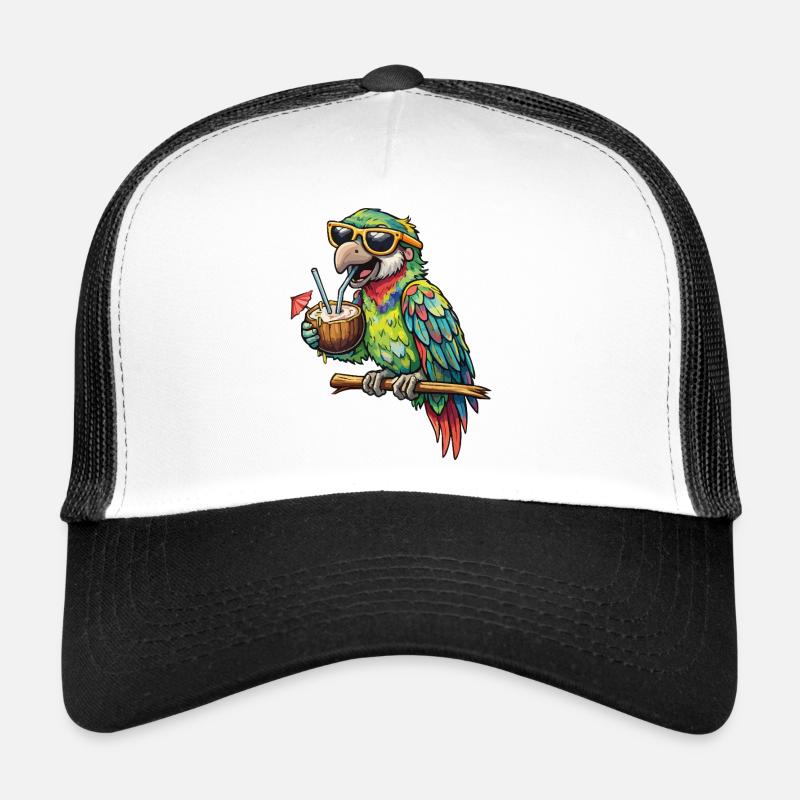 Tropical parrot with coconut inside Trucker Cap