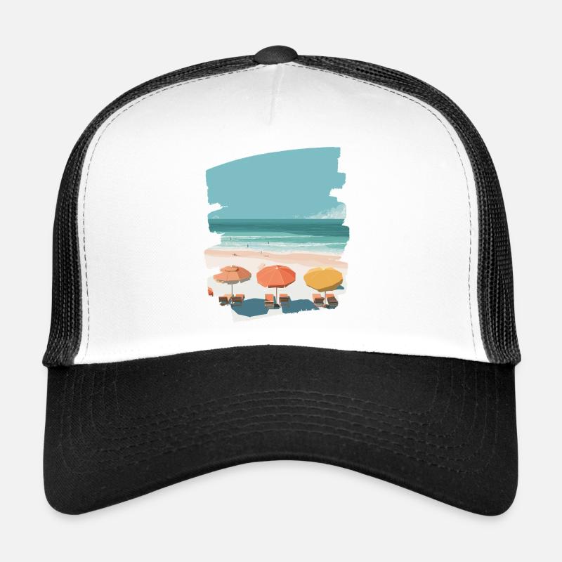 Bunter Strand mit Sonnenschirmen Trucker Cap