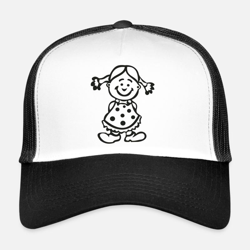 Fille joyeuse avec une robe à pois Casquette trucker 