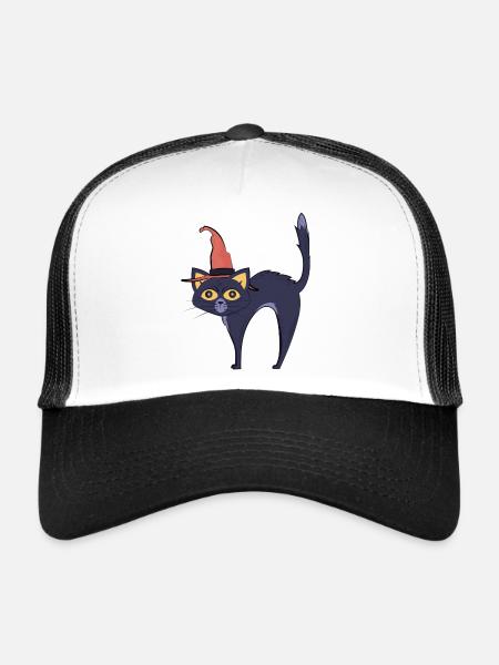 Chat Sorcière de Minuit - Casquette trucker  - blanc/noir - Devant