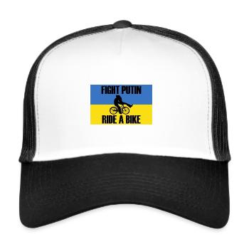 combat poutine à vélo ukraine paix - Casquette trucker  - blanc/noir - Devant