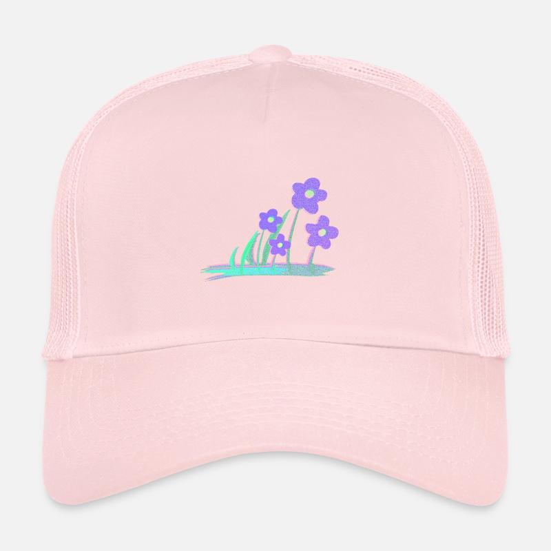 deux fleurs bleu violet scintillants Casquette trucker 
