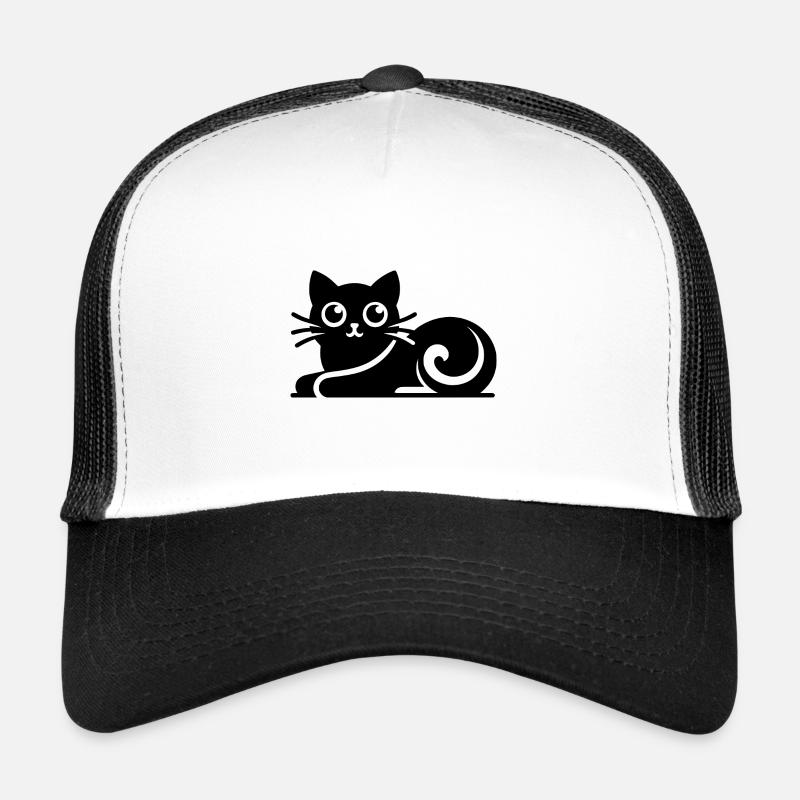 Dessin abstrait de chat - Casquette trucker  - blanc/noir