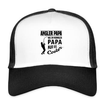 Angler Papa Angeln Angelhaken Hobbyangler Angel - Trucker Cap - Weiß/Schwarz - Vorne