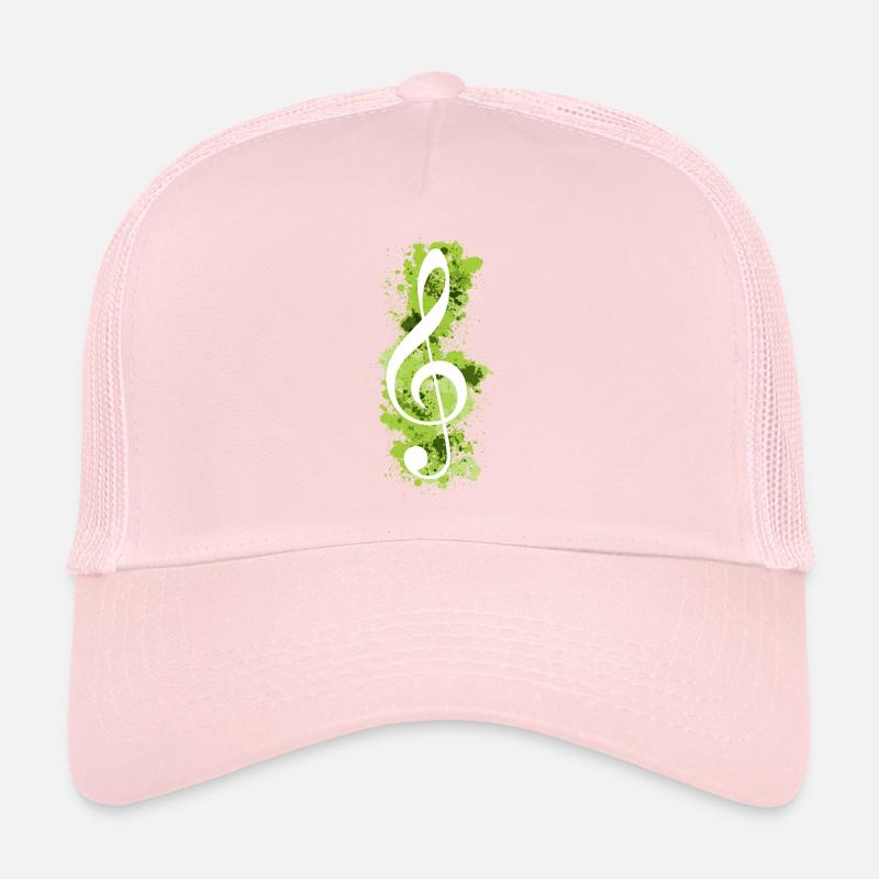 White Treble Clef Paint Splatters - Lime Green Trucker Cap