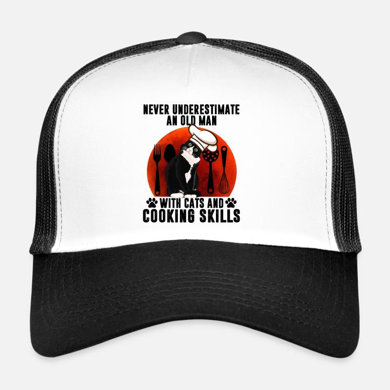 Black Cat An Old Man With Cats And Cooking Skills Trucker Cap