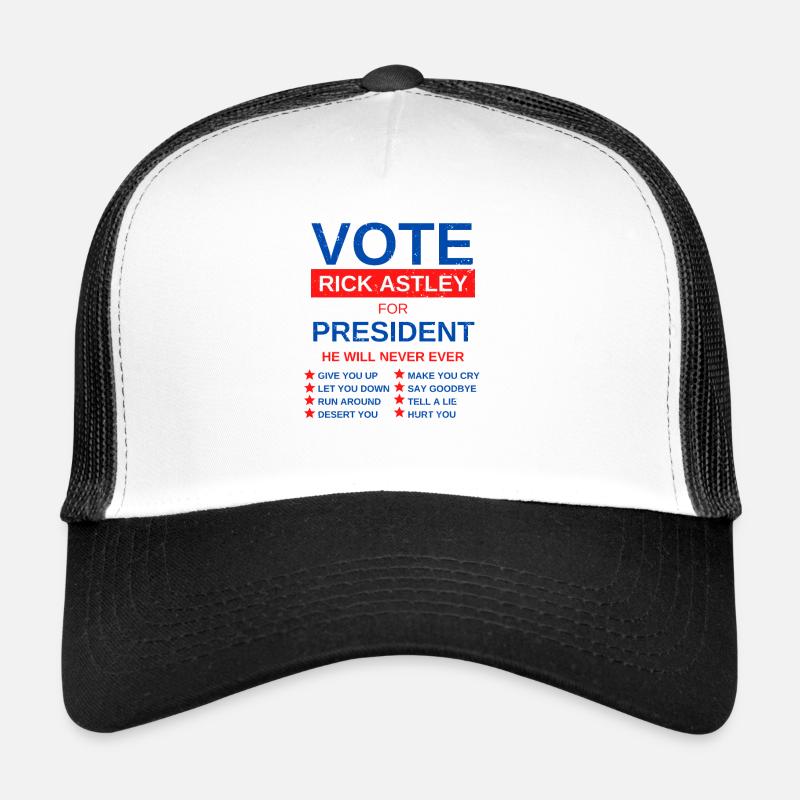 Spruch Geschenkidee Vote rick astley for president - Trucker Cap - Weiß/Schwarz