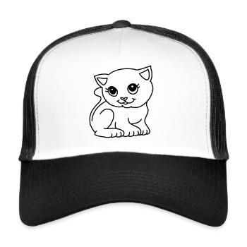 Comic Katze Zeichnung schwarz - Trucker Cap - Weiß/Schwarz - Vorne