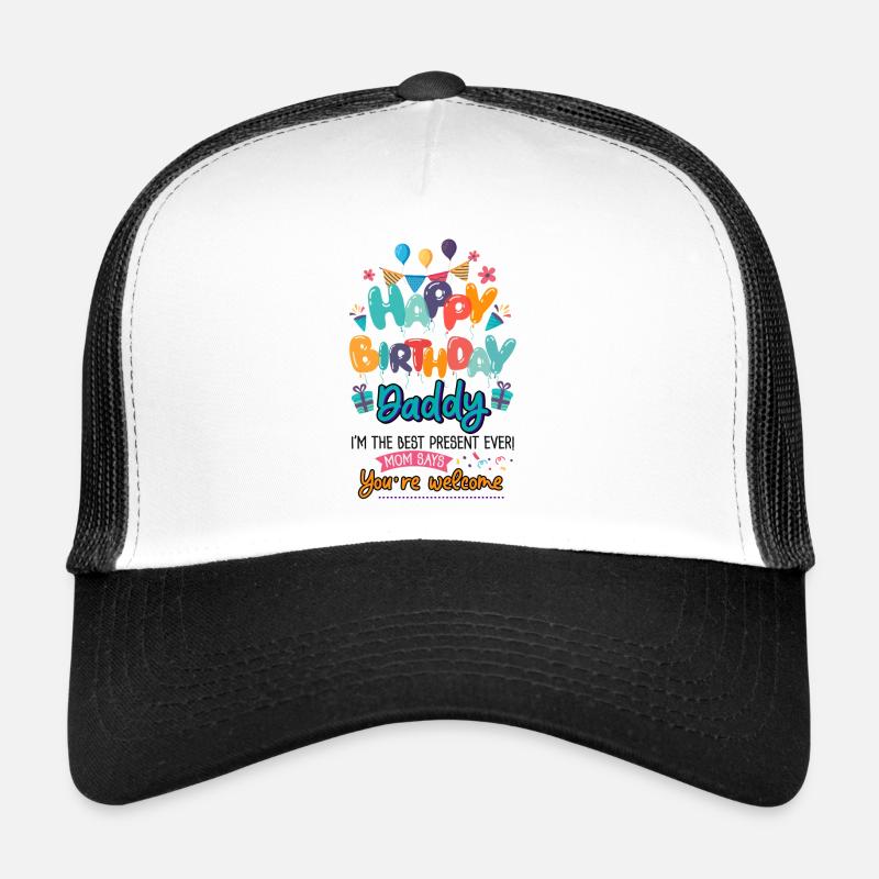 Happy Birthday Daddy Baby Bodysuit - Trucker Cap - Weiß/Schwarz