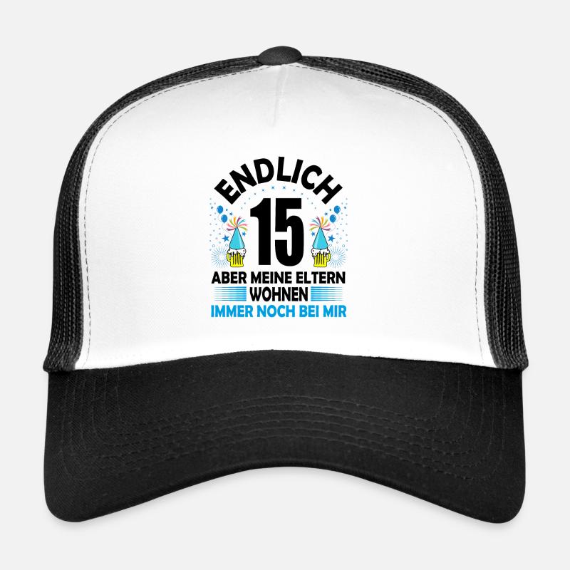 15. Geburtstag Jungen Geschenk lustig Endlich 15 - Trucker Cap - Weiß/Schwarz
