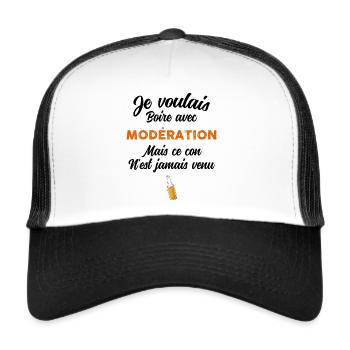 Boire avec modération une bonne biere humour bar - Casquette trucker  - blanc/noir - Devant