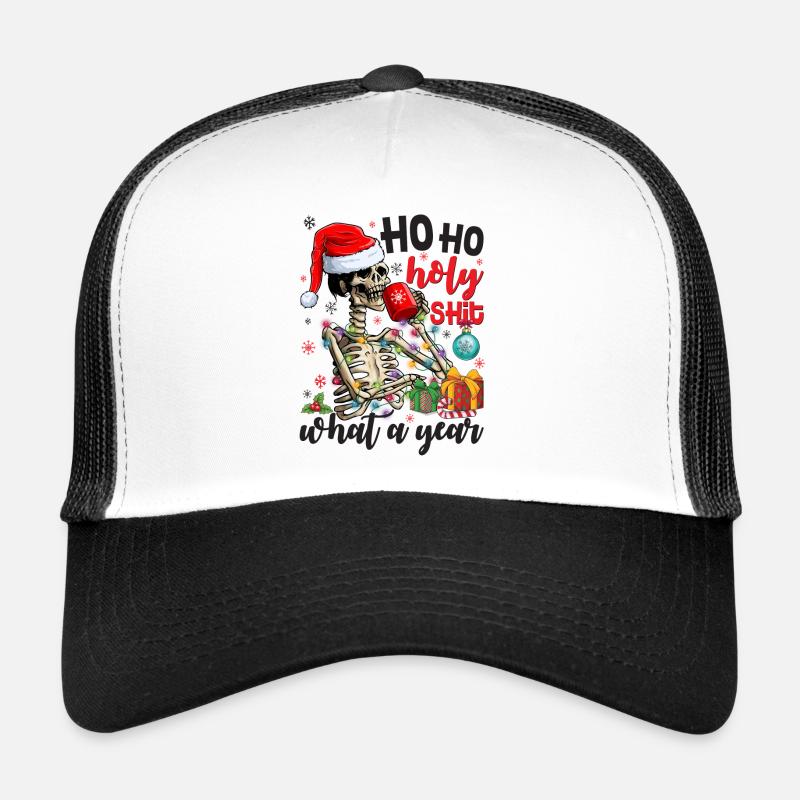 Ho Ho Holy What A Year Skeleton Drinking Coffee Trucker Cap