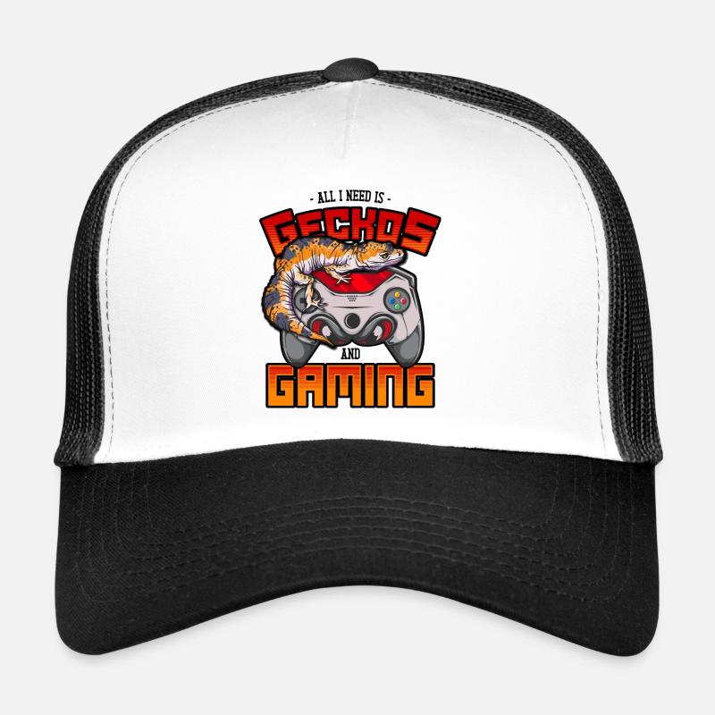 Leopardgecko & Gaming Eidechse Videospiel Reptil - Trucker Cap - Weiß/Schwarz