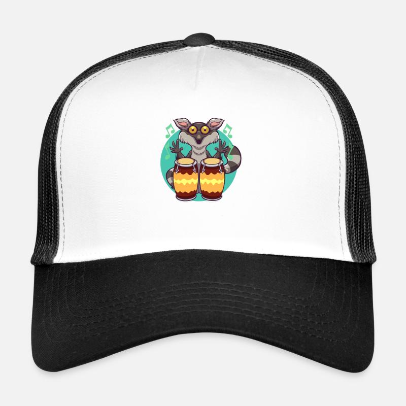 Comic Lemur spielt Percussion - Trucker Cap - Weiß/Schwarz