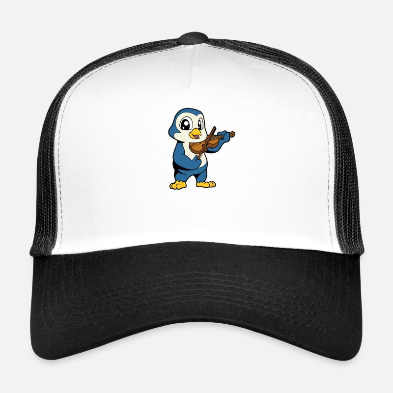 Comic Pinguin spielt Geige - Trucker Cap - Weiß/Schwarz