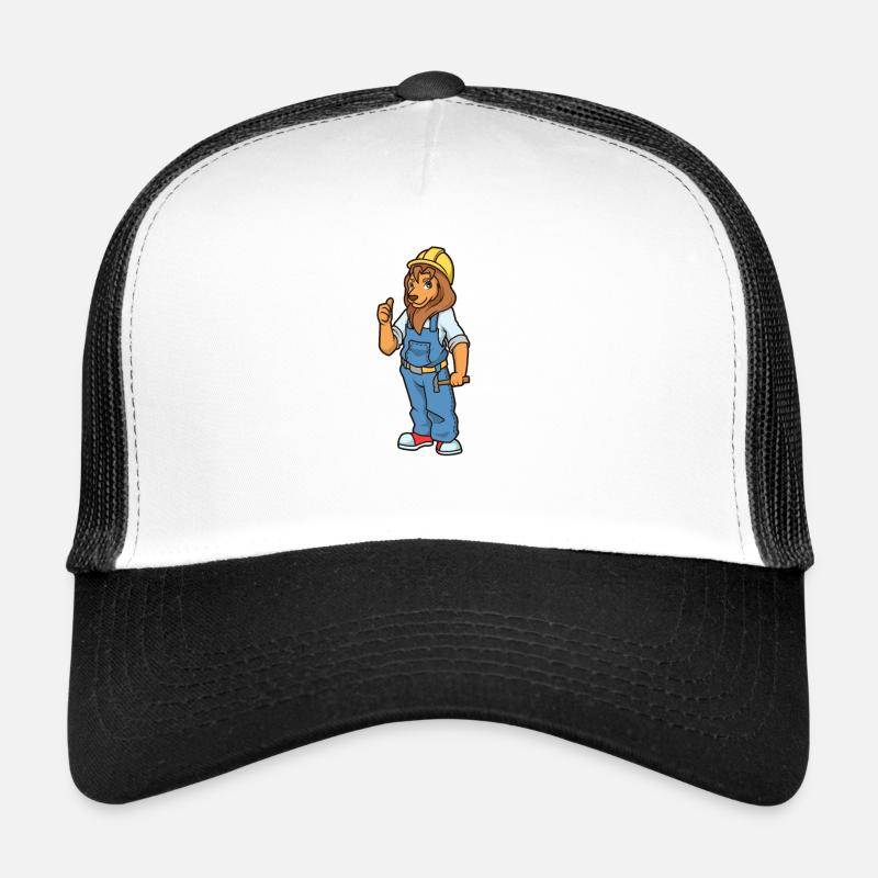 Cartoon Lion as a Construction Worker Trucker Cap