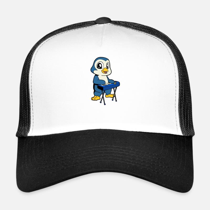 Comic Penguin plays keyboard Trucker Cap