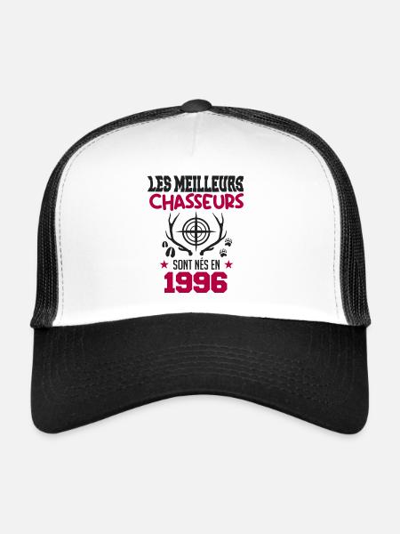 Anniversaire chasseur Née en 1996 - Casquette trucker  - blanc/noir - Devant