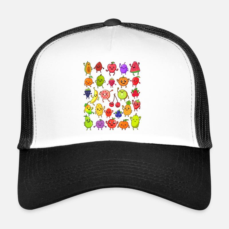 Comic Kawaii Früchte - Trucker Cap - Weiß/Schwarz