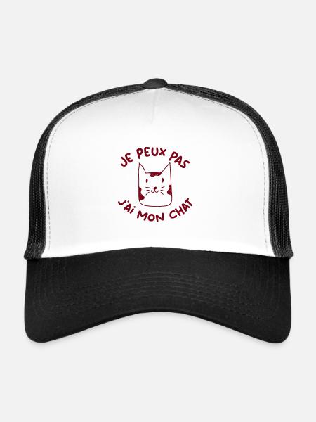 Je peux pas j'ai mon chat - Casquette trucker  - blanc/noir - Devant