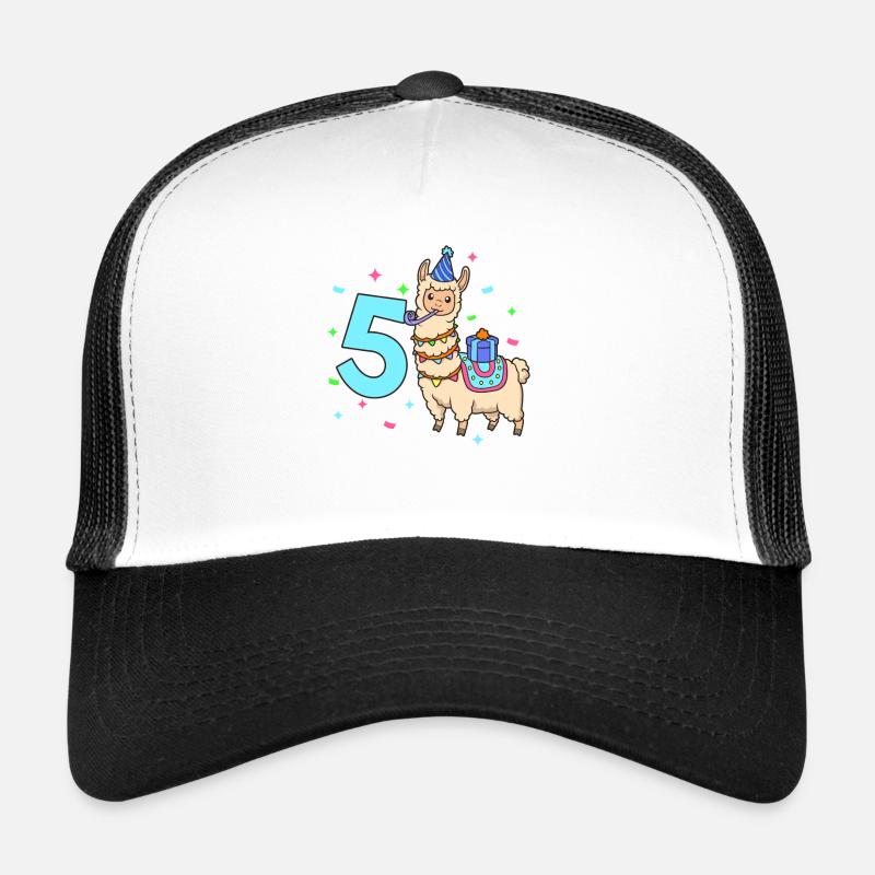 Mit Lama - Kinder Geburtstag 5 Jahre - Trucker Cap - Weiß/Schwarz