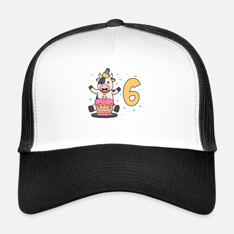 Mit Kuh - Kinder Geburtstag 6 Jahre - Trucker Cap - Weiß/Schwarz