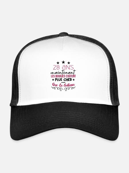 humour anniversaire 28 ans - Casquette trucker  - blanc/noir - Devant