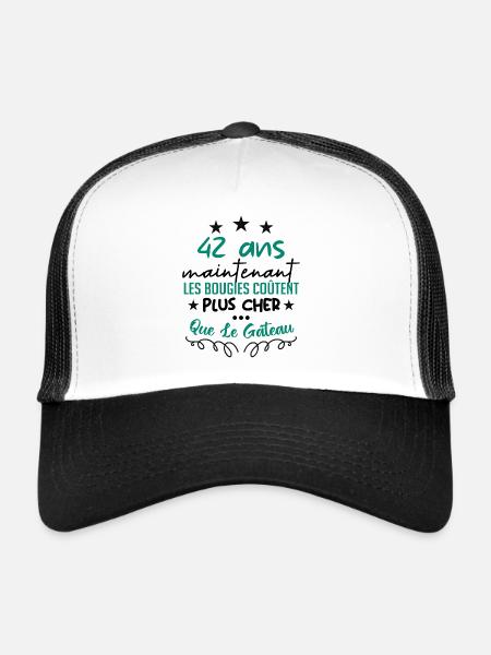 humour anniversaire 42 ans - Casquette trucker  - blanc/noir - Devant