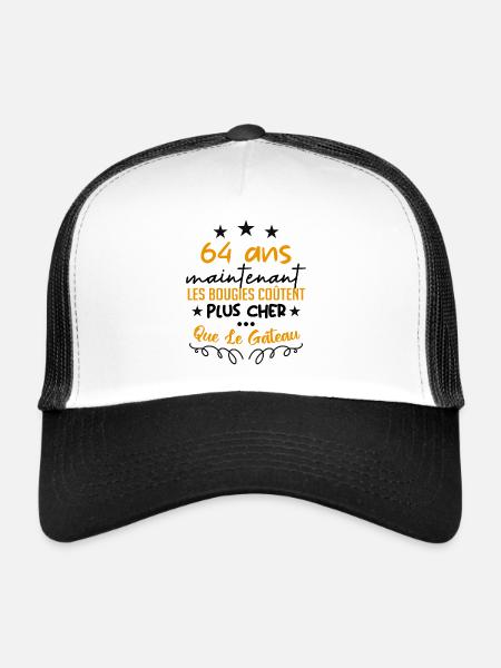 humour anniversaire 64 ans - Casquette trucker  - blanc/noir - Devant