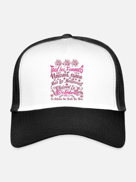 Anniversaire octobre 1953, octobre rose cadeau - Casquette trucker  - blanc/noir - Devant