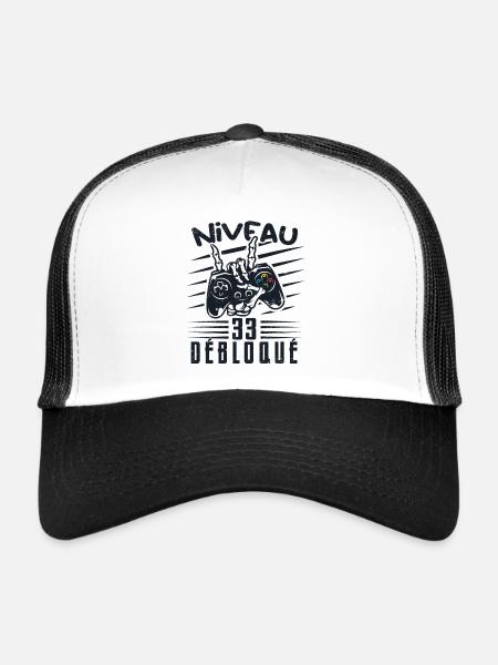 Niveau 33 Débloqué | cadeau de joueur - Casquette trucker  - blanc/noir - Devant