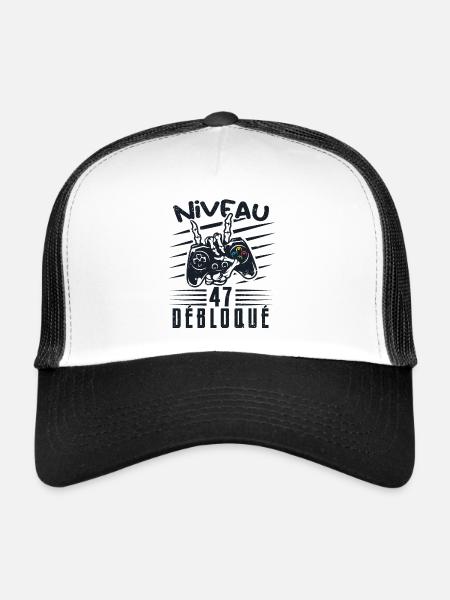 Niveau 47 Débloqué | cadeau de joueur - Casquette trucker  - blanc/noir - Devant