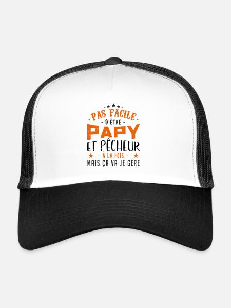 Papy Pêcheur, Cadeau - Casquette trucker  - blanc/noir - Devant