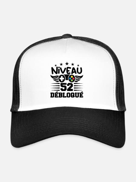 Niveau 52 débloqué - idée cadeau anniversaire - Casquette trucker  - blanc/noir - Devant