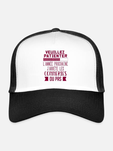 J'arrête les conneries, Cadeau humoristique - Casquette trucker  - blanc/noir - Devant
