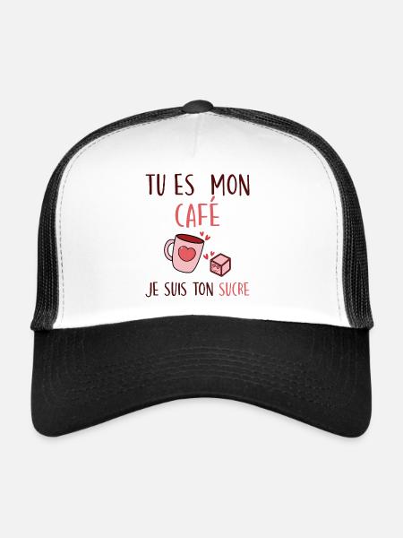 Blague Café Humour Saint Valentin Couple - Casquette trucker  - blanc/noir - Devant