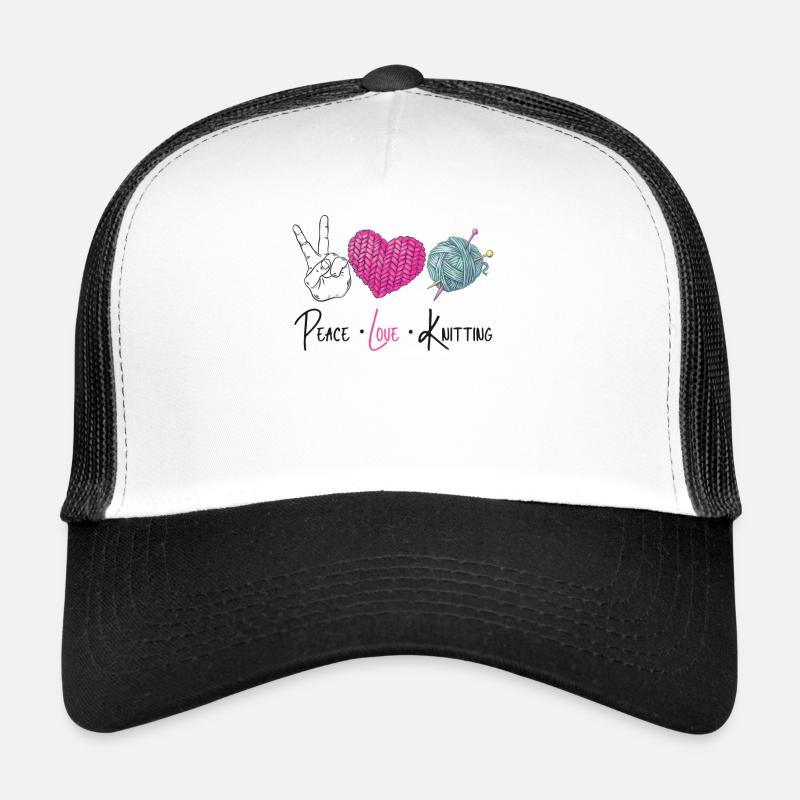 Knitting Knitter Peace Love - Trucker Cap - Weiß/Schwarz